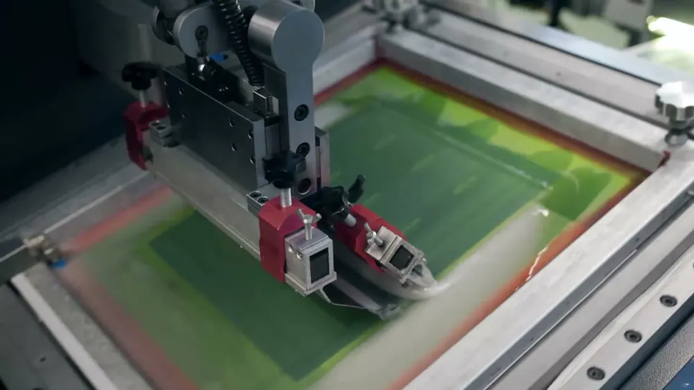 Racla serigrafica in movimento sul telaio